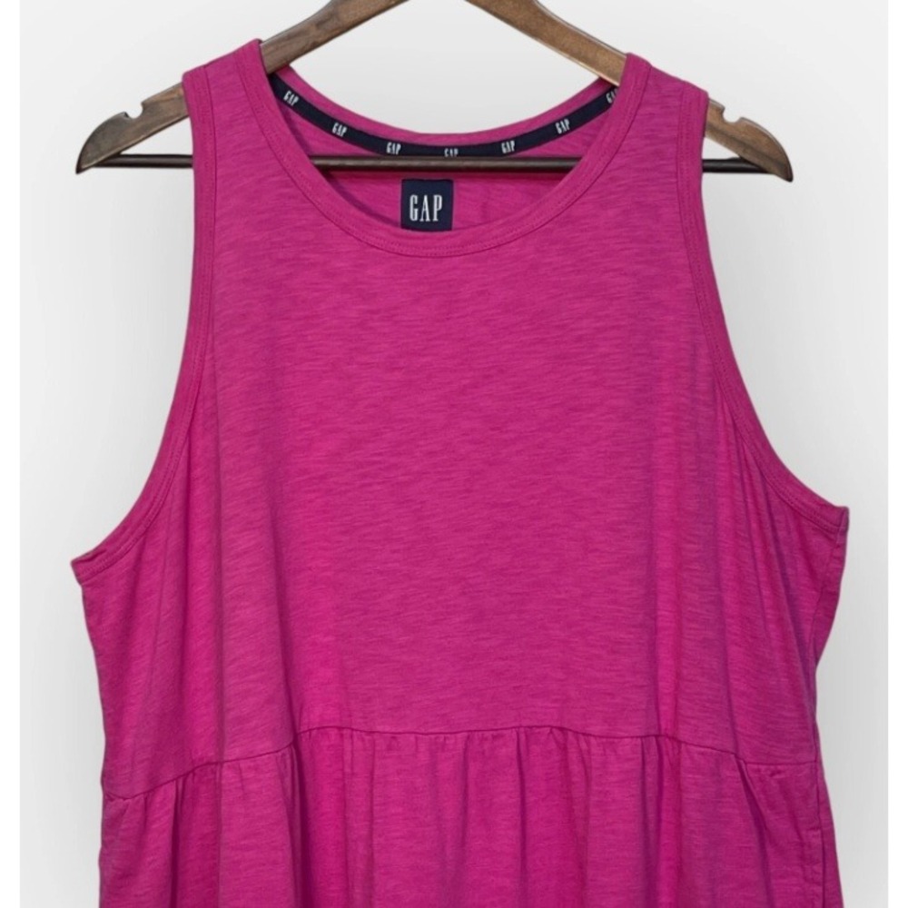 Gap Womens XXL Pink Tiered Sleeveless Mini Dress Slub Cotton Modal Pockets - Picture 7 of 12